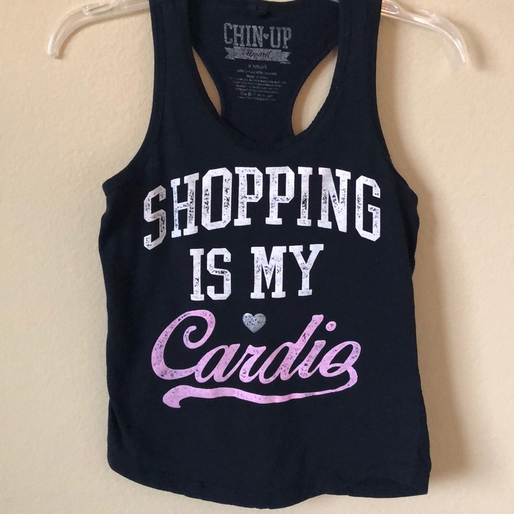 Racerback Black White & Pink Graphic "Shopping is My Cardio" Tank Top - Size XS